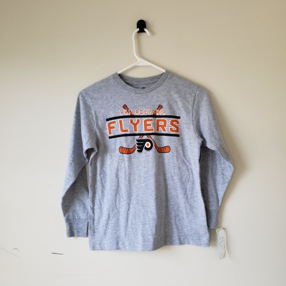 Philadelphia Flyers Long Sleeve T-Shirt Tee Youth S,L-XL Gray NHL Boys NWT